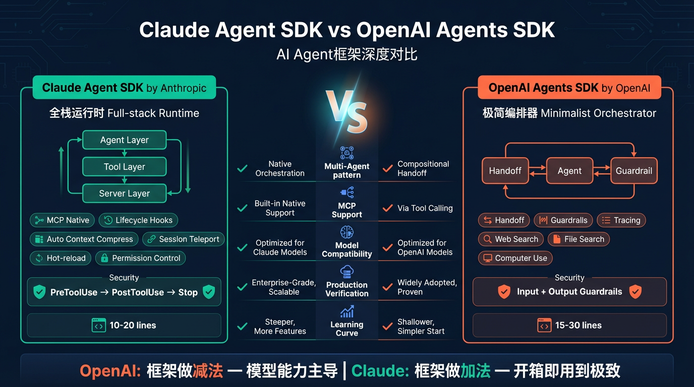 Claude Agent SDK vs OpenAI Agents SDK 对比信息图
